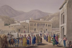 チャールズハゲ（1810-88）とルイハゲ（1806-85）によって刻まれた「アフガニスタンのスケッチ」からの、カウブルのシャーシュージャウールマルクのダルバールカネ（ヘンリーグレイブス発行、1842年） 作： James Atkinson